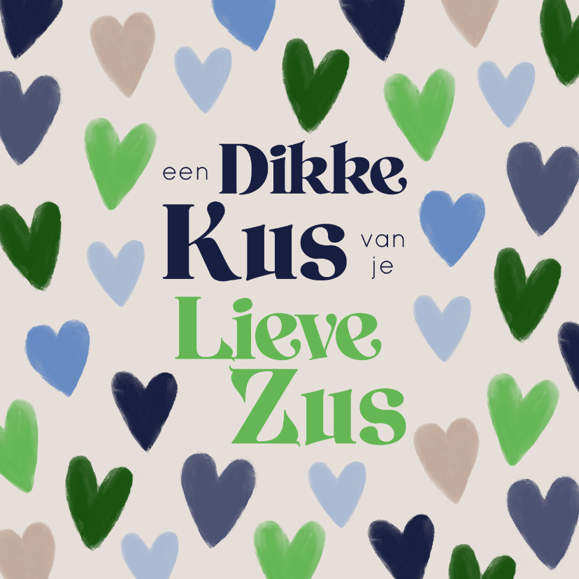 Verjaardagskaarten - Verjaardagskaart broer dikke kus van je lieve zus hartjes