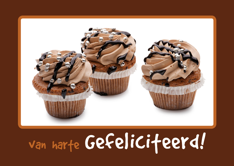 Verjaardagskaart bruine Cupcakes - OT - Verjaardagskaarten Verjaardagskaarten - Verjaardagskaart bruine Cupcakes - OT