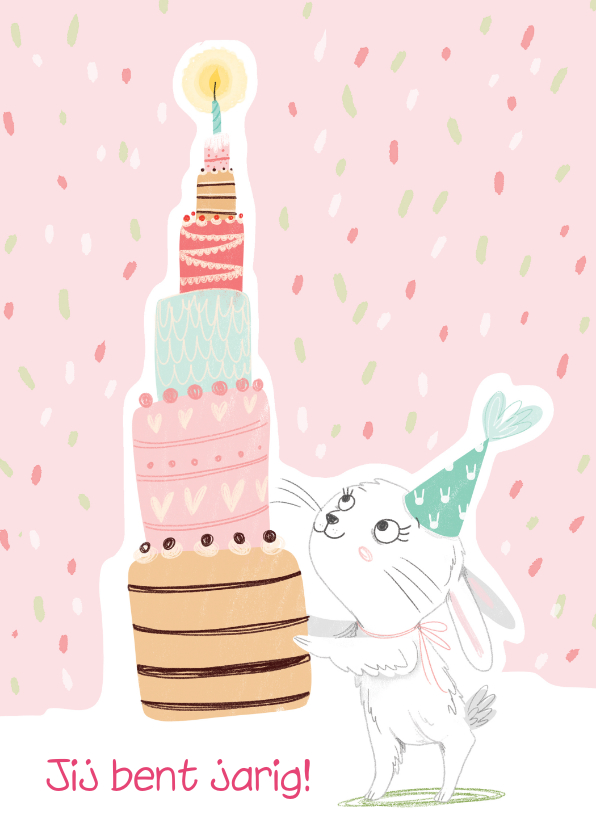 Verjaardagskaarten - Verjaardagskaart bunny taart