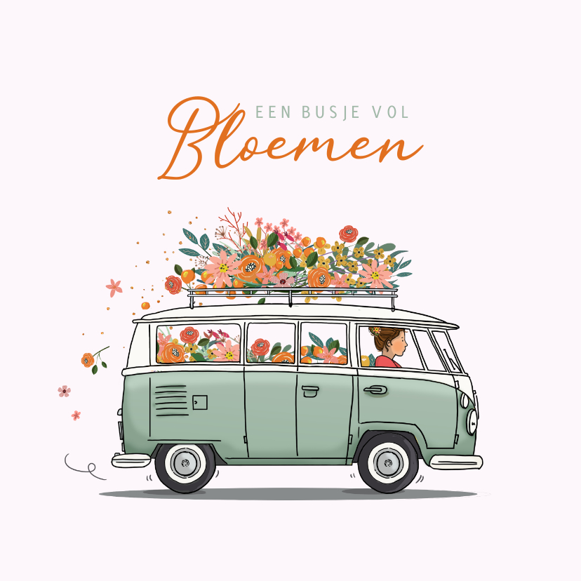 Verjaardagskaarten - Verjaardagskaart busje met bloemen
