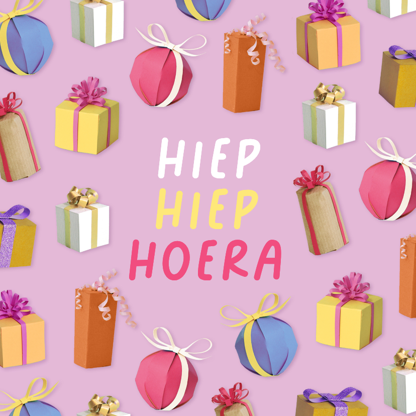 Verjaardagskaarten - Verjaardagskaart cadeautjes lila