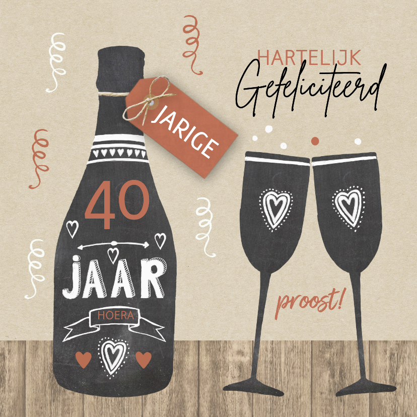 Verjaardagskaarten - Verjaardagskaart champagne krijtbord