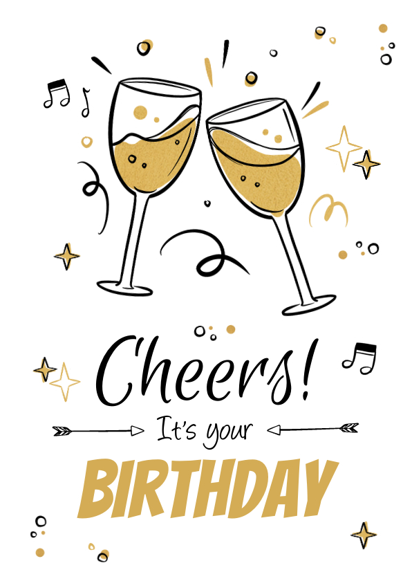 Verjaardagskaarten - Verjaardagskaart cheers birthday wijn confetti muziek disco