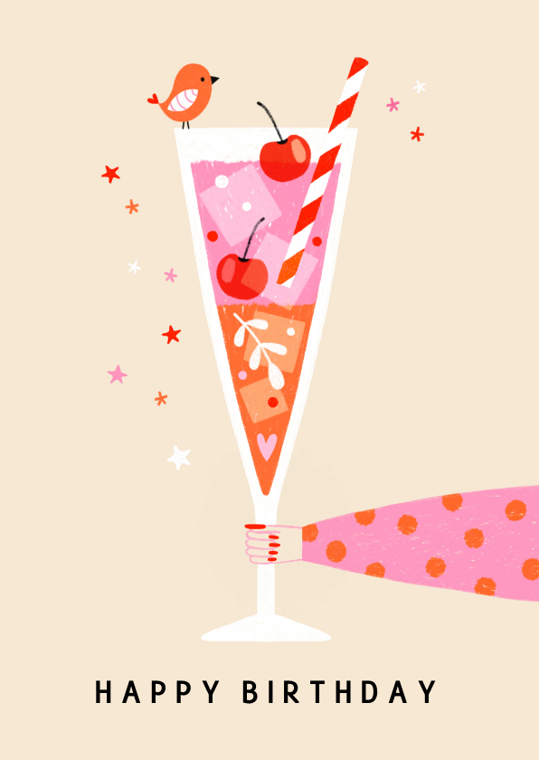 Verjaardagskaarten - Verjaardagskaart cheers champagne roze