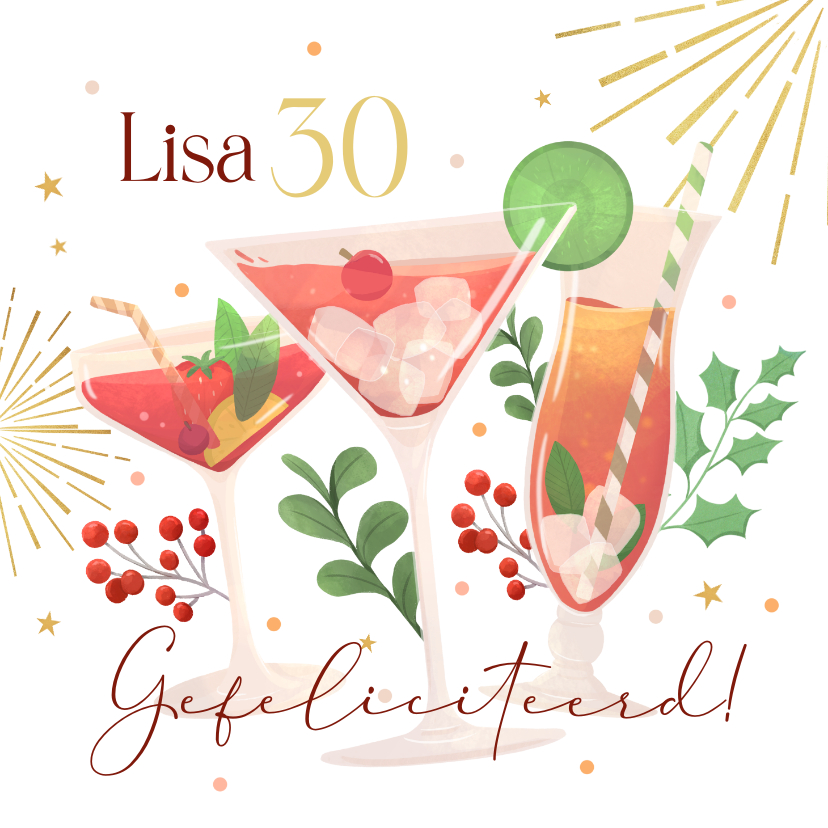 Verjaardagskaarten - Verjaardagskaart cocktails cheers confetti gefeliciteerd 