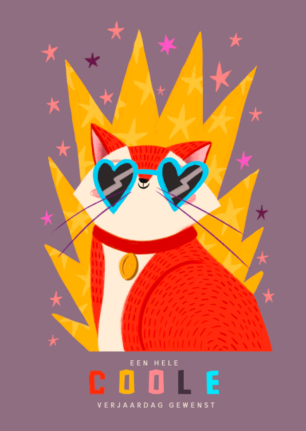 Verjaardagskaarten - Verjaardagskaart coole kat met hartjes zonnebril 