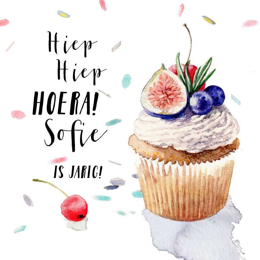 Verjaardagskaart - cupcake met fruit - Verjaardagskaarten Verjaardagskaarten - Verjaardagskaart - cupcake met fruit