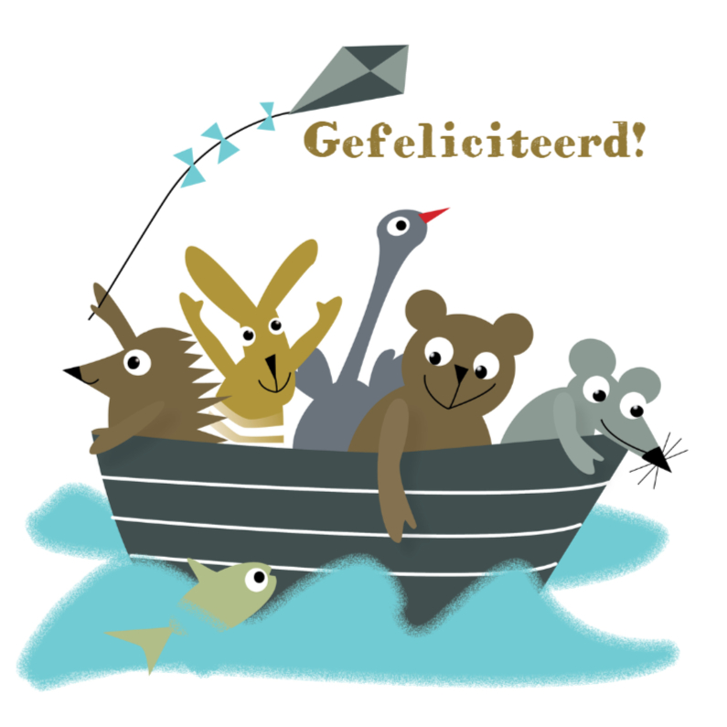 Verjaardagskaart Dierenbos Boot - Verjaardagskaarten Verjaardagskaarten - Verjaardagskaart Dierenbos Boot