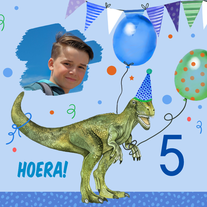 Verjaardagskaarten - Verjaardagskaart dinosaurus ballonnen