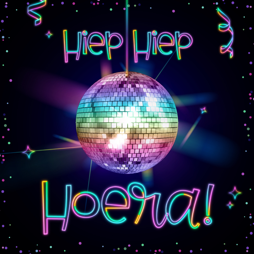 Verjaardagskaarten - Verjaardagskaart discobal in lichtgevende regenboogkleuren