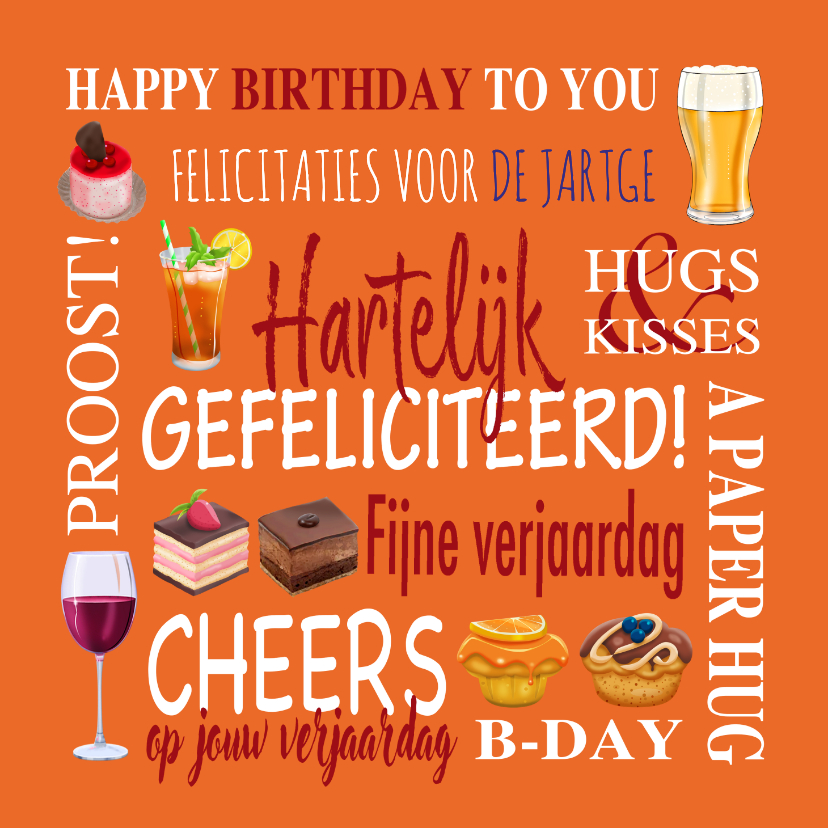 Verjaardagskaarten - Verjaardagskaart div. drankjes, gebakjes en teksten