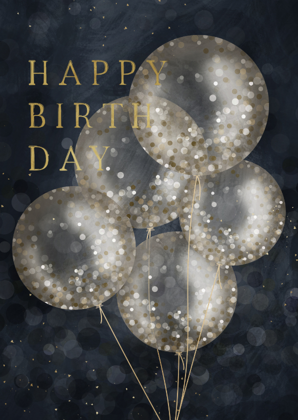 Verjaardagskaarten - Verjaardagskaart donkerblauw met confetti ballonnen