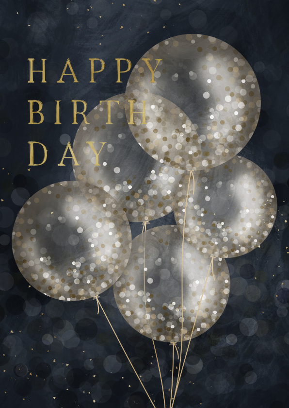 Verjaardagskaart donkerblauw met confetti ballonnen - Verjaardagskaarten Verjaardagskaarten - Verjaardagskaart donkerblauw met confetti ballonnen