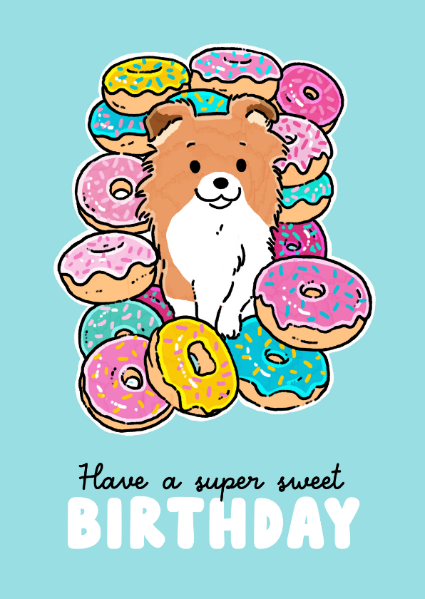 Verjaardagskaart donuts hondje - Verjaardagskaarten Verjaardagskaarten - Verjaardagskaart donuts hondje