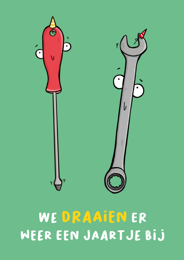 Verjaardagskaarten - Verjaardagskaart draaiend gereedschap