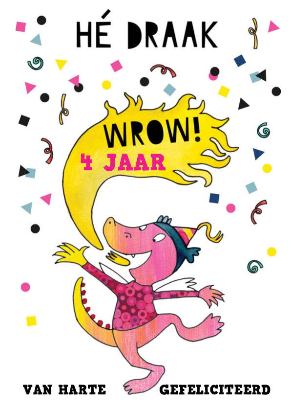 Verjaardagskaarten - Verjaardagskaart draak meisje illustratie