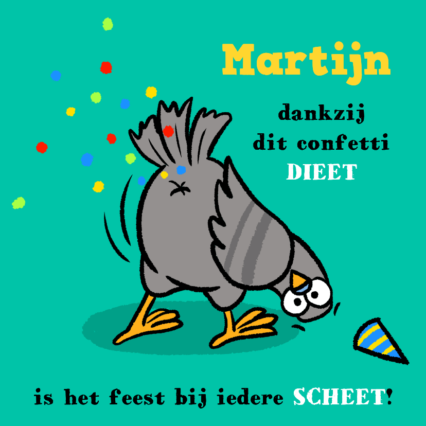 Verjaardagskaarten - Verjaardagskaart duif laat scheet met confetti