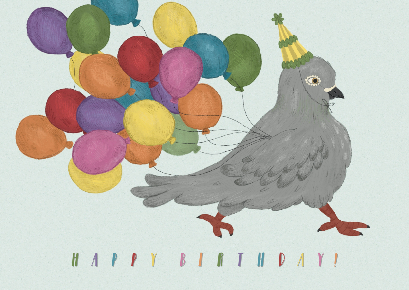Verjaardagskaarten - Verjaardagskaart duif met ballonnen 
