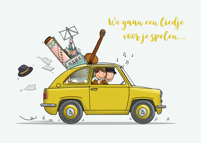 Verjaardagskaarten - Verjaardagskaart eendje met muzikanten