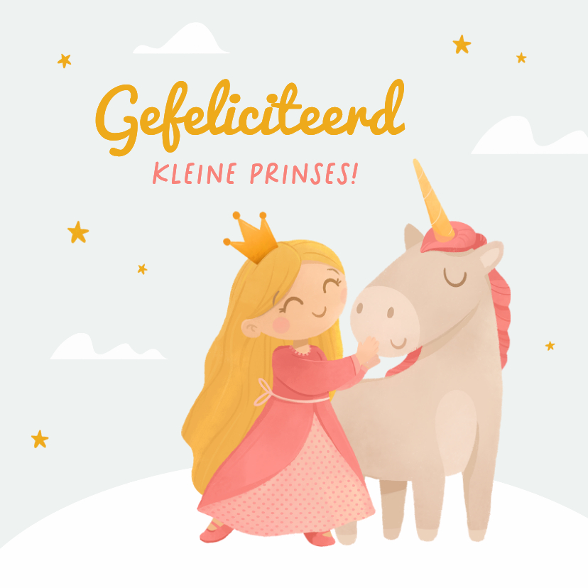 Verjaardagskaarten - Verjaardagskaart eenhoorn kleine prinses meisje magisch