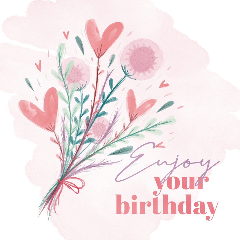 Verjaardagskaart enjoy your birthday waterverf bloemen - Verjaardagskaarten Verjaardagskaarten - Verjaardagskaart enjoy your birthday waterverf bloemen