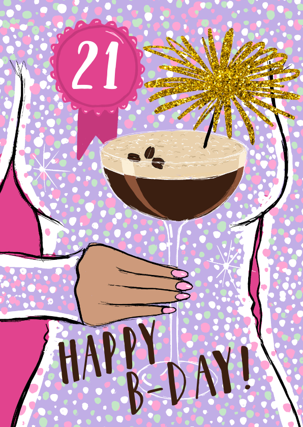 Verjaardagskaarten - Verjaardagskaart espresso martini cocktail vrouw