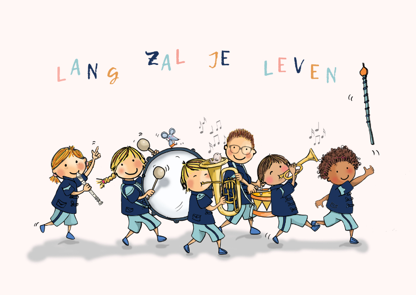 Verjaardagskaarten - Verjaardagskaart fanfare kinderen av