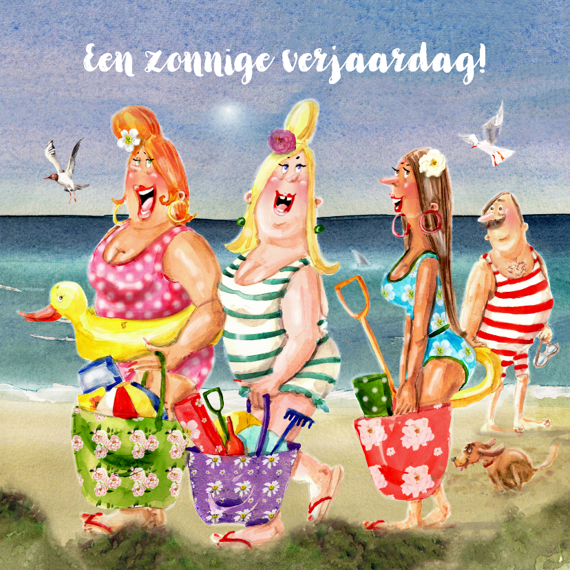 Verjaardagskaarten - Verjaardagskaart feest op het strand
