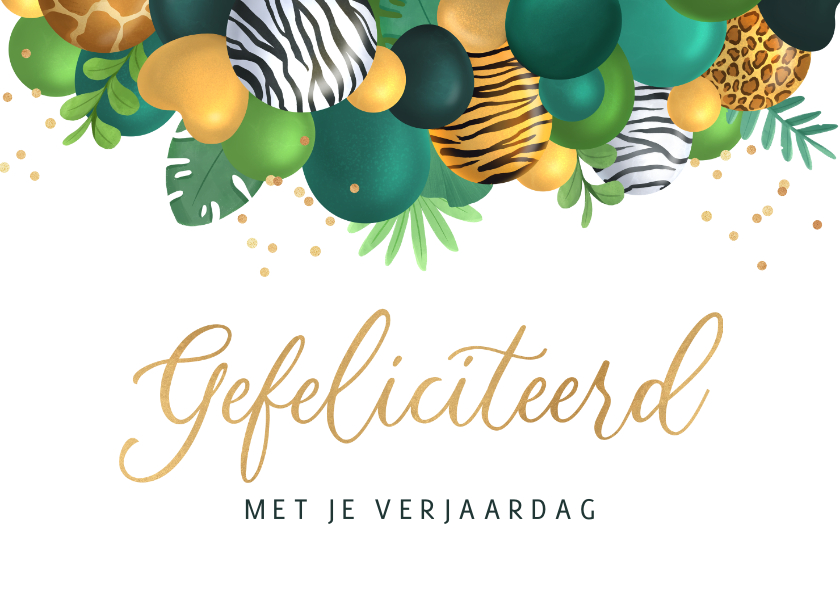 Verjaardagskaarten - Verjaardagskaart feestelijk ballonnen gefeliciteerd jungle
