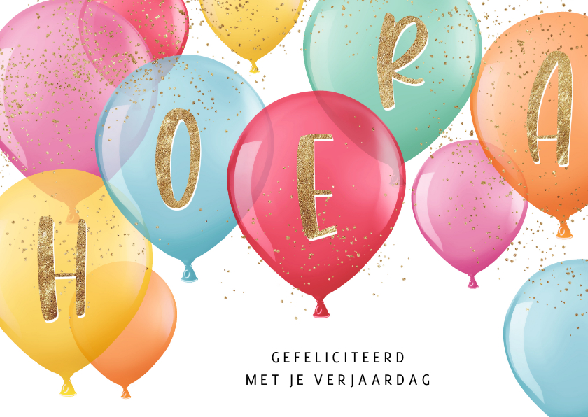 Verjaardagskaart feestelijke ballonnen met hoera - Verjaardagskaarten Verjaardagskaarten - Verjaardagskaart feestelijke ballonnen met hoera
