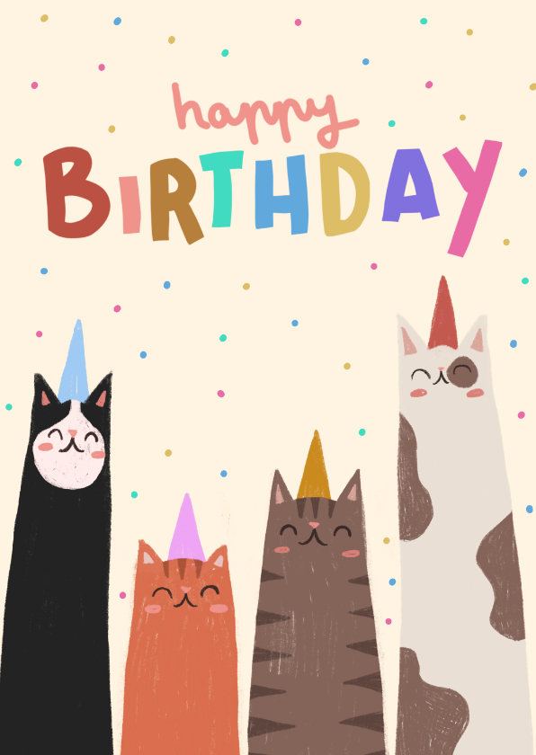 Verjaardagskaarten - Verjaardagskaart feestende katjes