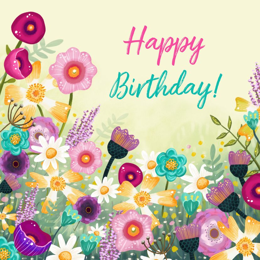 Verjaardagskaarten - Verjaardagskaart felicitatie bloemen happy birthday