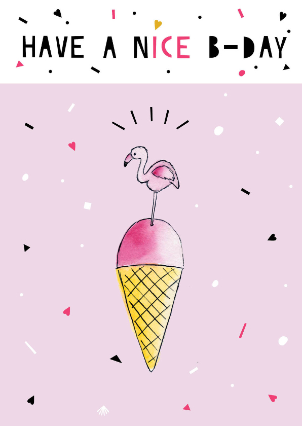 Verjaardagskaart felicitatie flamingo ijs Kaartje2go