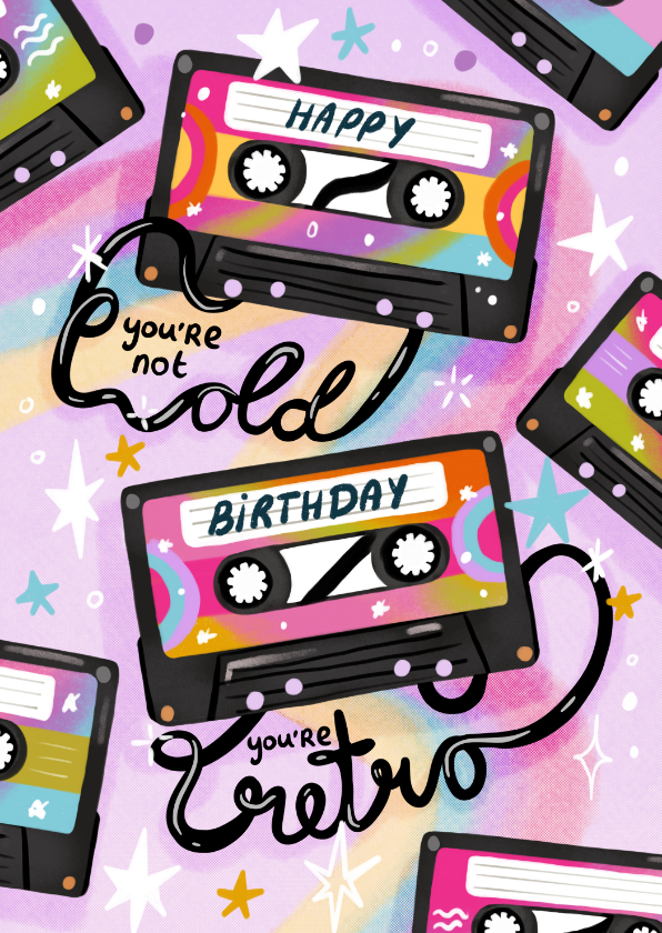 Verjaardagskaarten - Verjaardagskaart felicitatie grappig retro oud cassette tape