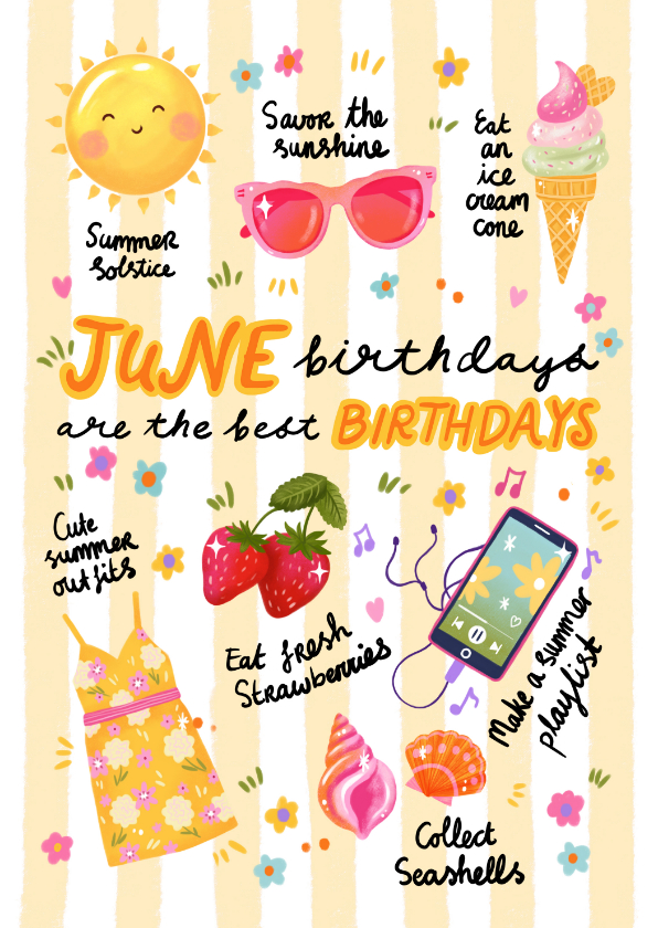 Verjaardagskaarten - Verjaardagskaart felicitatie juni zomer vrouw meisje