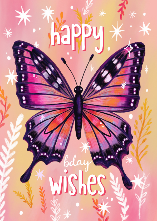 Verjaardagskaart felicitatie vrouwmeisje vlinder natuur roze - Verjaardagskaarten Verjaardagskaarten - Verjaardagskaart felicitatie vrouwmeisje vlinder natuur roze