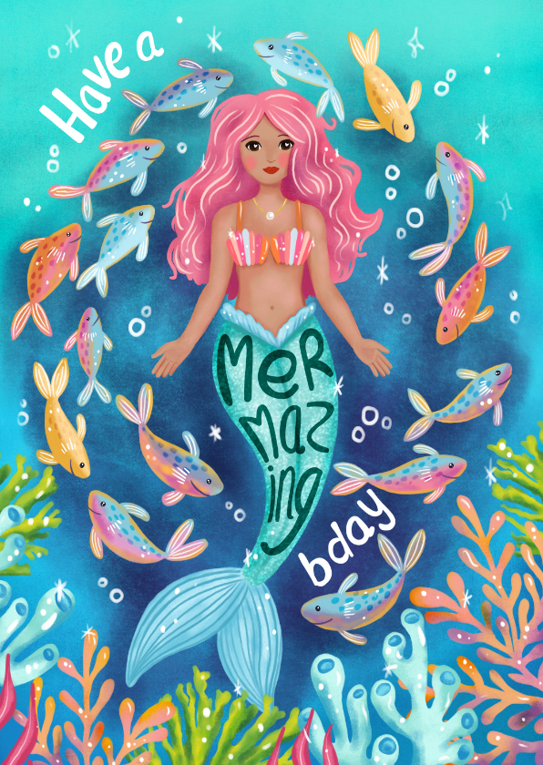 Verjaardagskaart felicitatie zeemeermin meisje mermaid - Verjaardagskaarten Verjaardagskaarten - Verjaardagskaart felicitatie zeemeermin meisje mermaid