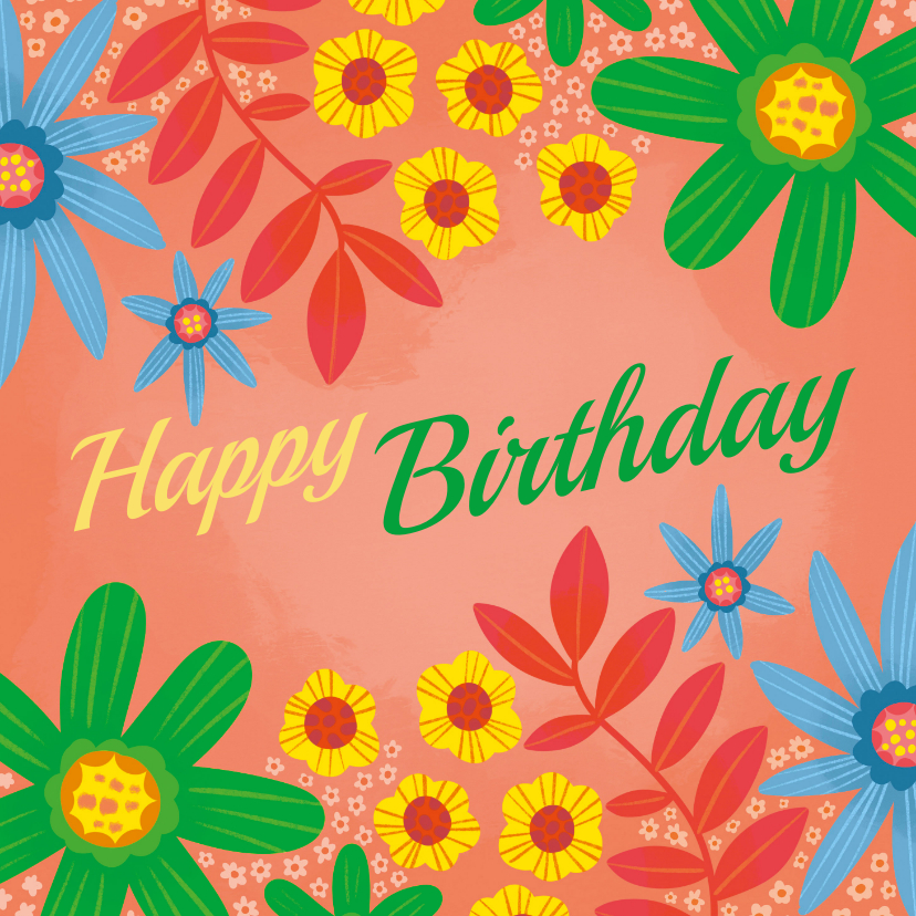 Verjaardagskaarten - Verjaardagskaart felle bloemen en planten