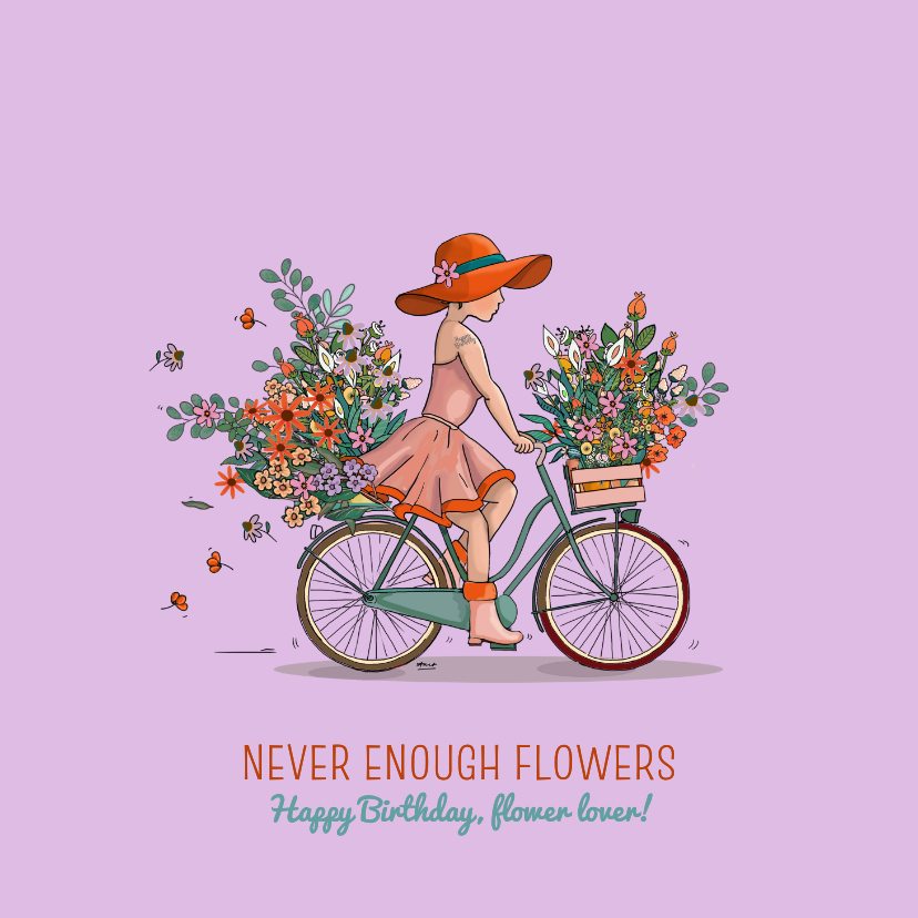 Verjaardagskaart fiets met bloemen en planten - Verjaardagskaarten Verjaardagskaarten - Verjaardagskaart fiets met bloemen en planten