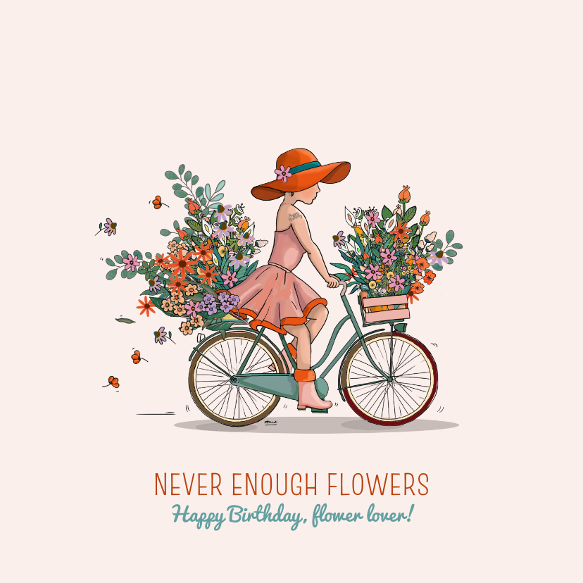 Verjaardagskaarten - Verjaardagskaart fiets met bloemen en planten