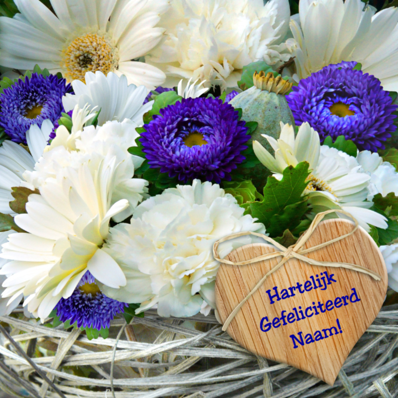Verjaardagskaart Foto bloemen en vlechtwerk met hartje - Verjaardagskaarten Verjaardagskaarten - Verjaardagskaart Foto bloemen en vlechtwerk met hartje