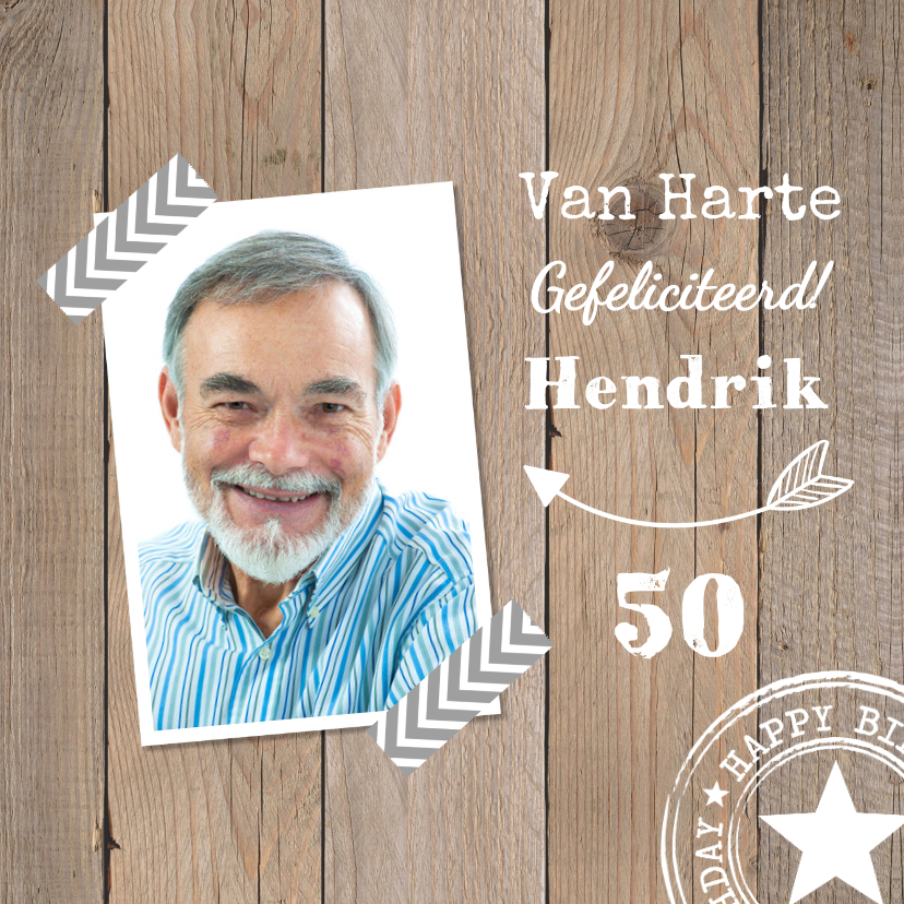 Verjaardagskaart foto houtprint vierkant - Verjaardagskaarten Verjaardagskaarten - Verjaardagskaart foto houtprint vierkant