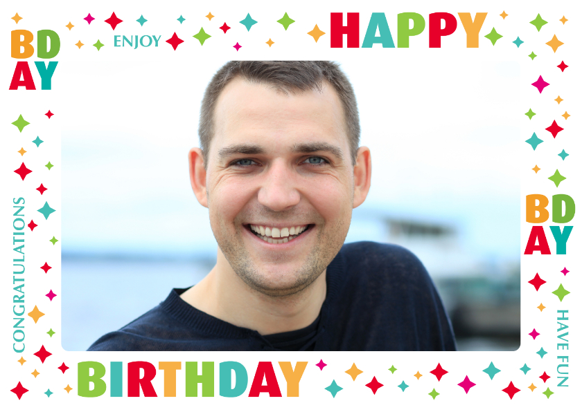 Verjaardagskaart Fotokader Happy Bday - Verjaardagskaarten Verjaardagskaarten - Verjaardagskaart Fotokader Happy Bday