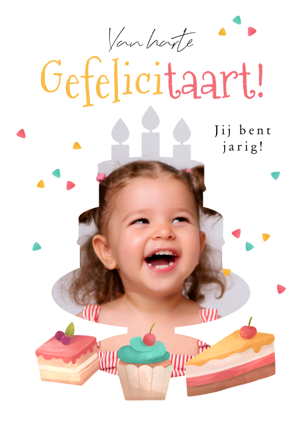 Verjaardagskaarten - Verjaardagskaart gefelicitaart taart confetti foto