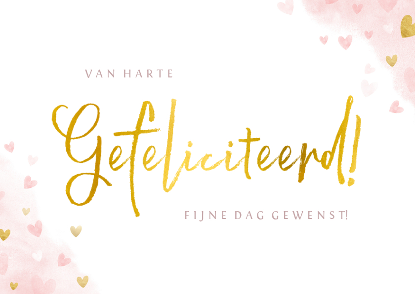 Verjaardagskaarten - Verjaardagskaart gefeliciteerd met roze en gouden hartjes