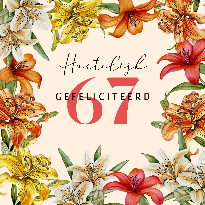 Verjaardagskaart gekleurde lelies - Verjaardagskaarten Verjaardagskaarten - Verjaardagskaart gekleurde lelies
