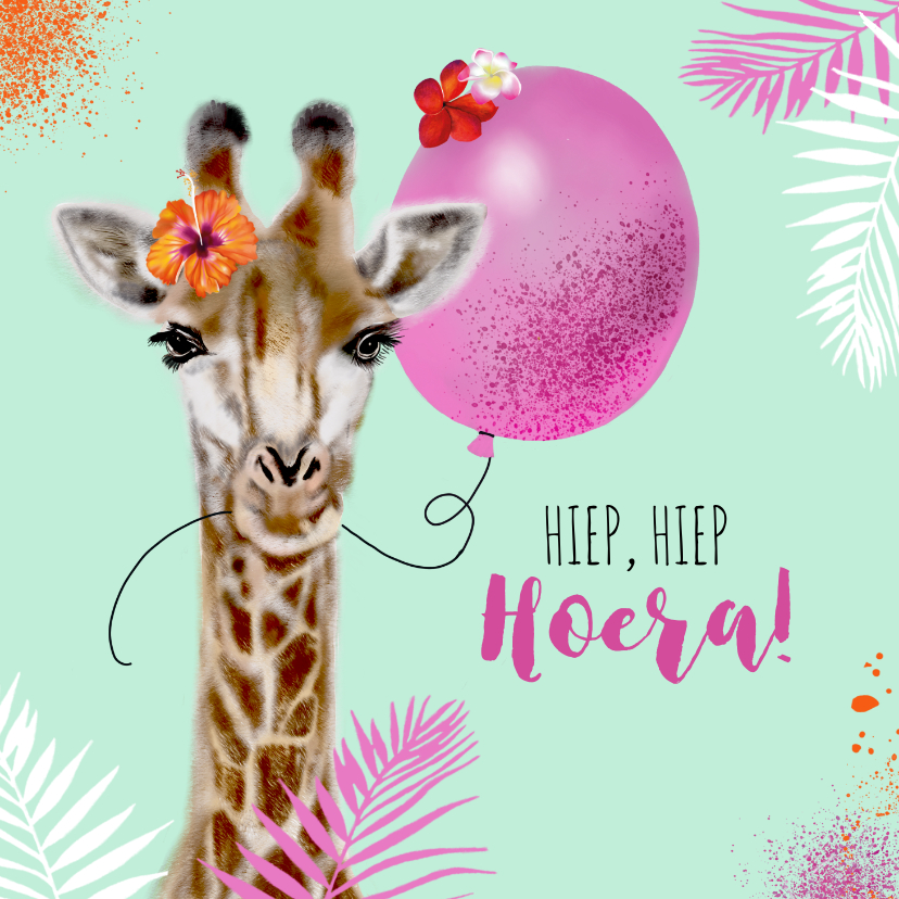 Verjaardagskaarten - Verjaardagskaart giraf met ballon