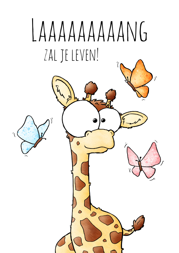 Verjaardagskaarten - Verjaardagskaart giraffe laaaaaaang zal je leven!