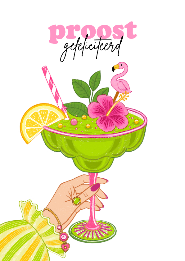 Verjaardagskaart glas cocktail groen roze - Verjaardagskaarten Verjaardagskaarten - Verjaardagskaart glas cocktail groen roze