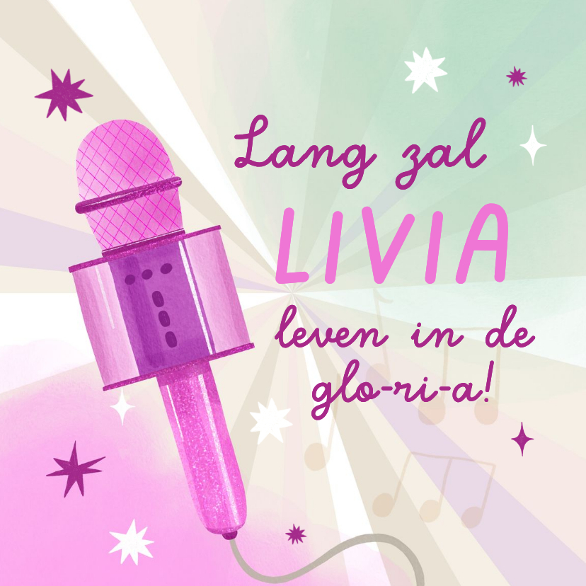 Verjaardagskaarten - Verjaardagskaart glitter microfoon lang zal ze leven